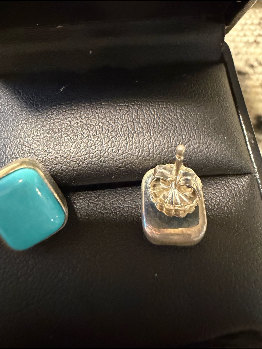 Turquoise Square Stud Earrings - Silver Setting Native American